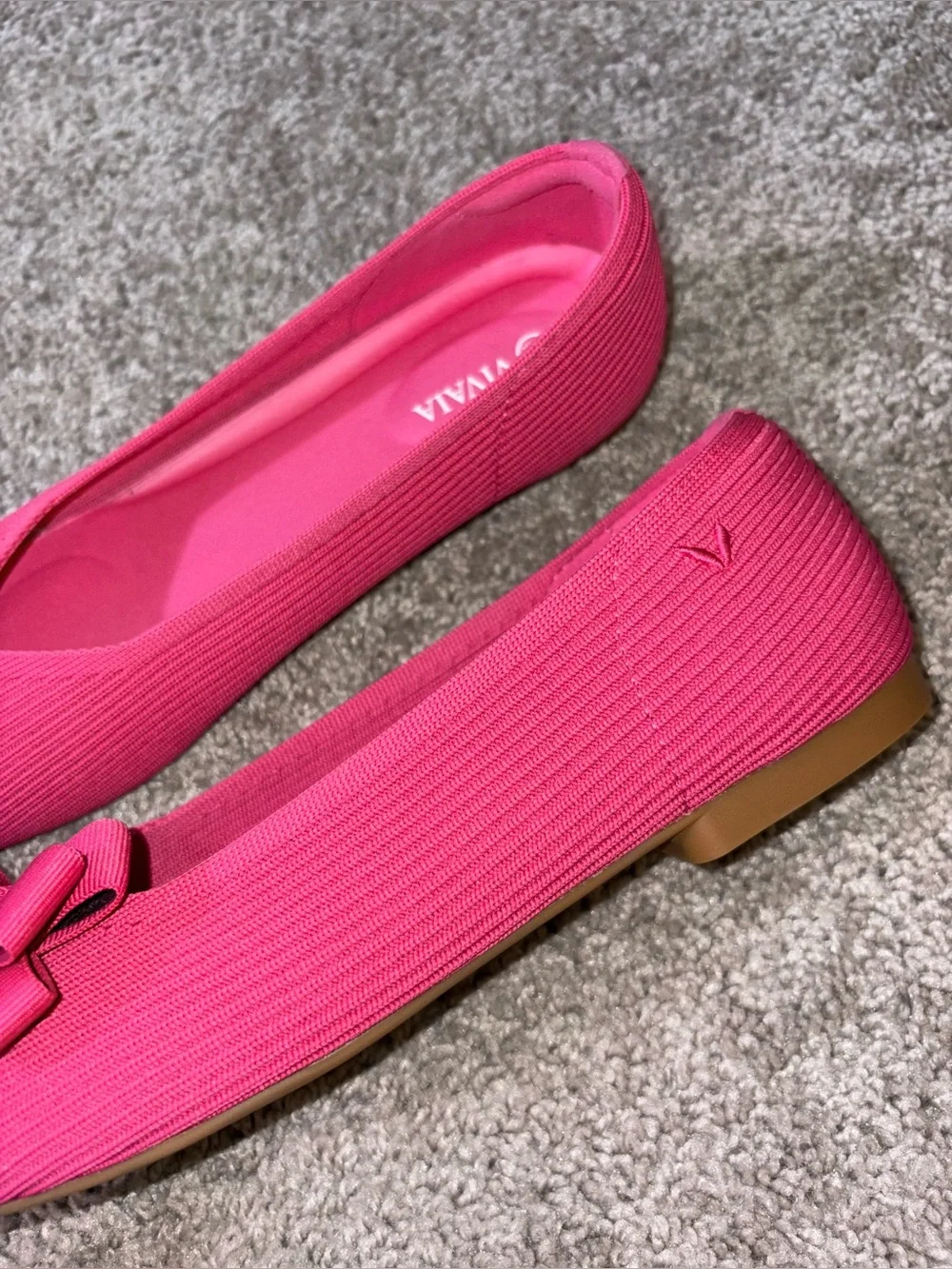 Vivaia Square-Toe Margot ribbed V-Cut Flats Pink size 41.5 US(10)